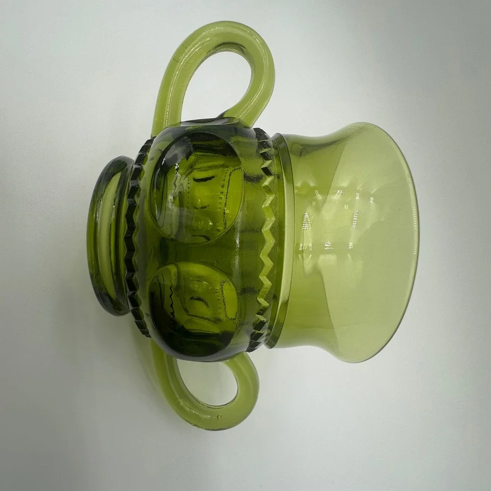 Indiana Glass Kings Crown Thumbprint Olive Green Sugar Bowl and Tray Set Vintage